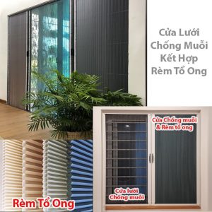 Cửa lưới chống muỗi kết hợp rèm tổ ong chống nắng